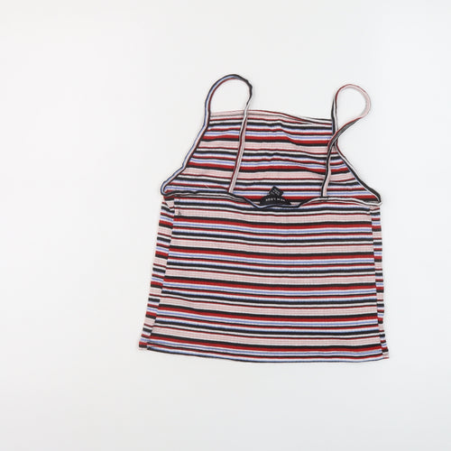 New Look Womens Multicoloured Striped Polyester Cropped Tank Size 12 Square Neck