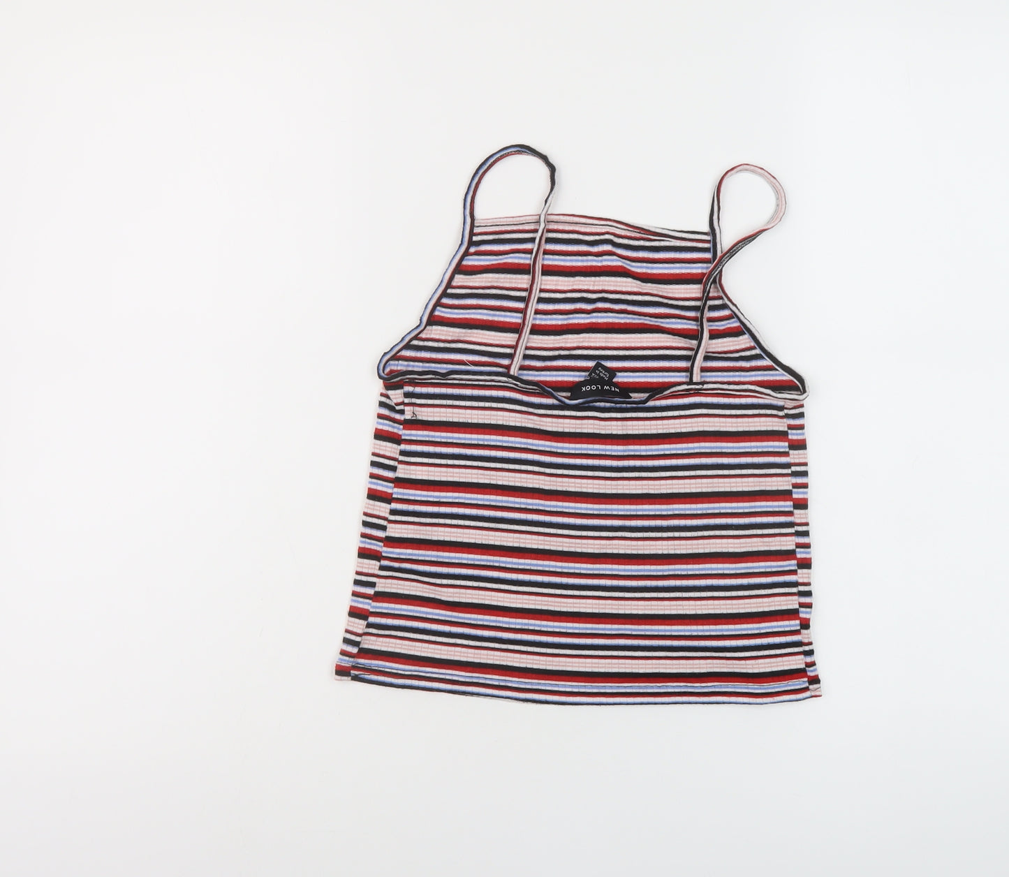 New Look Womens Multicoloured Striped Polyester Cropped Tank Size 12 Square Neck