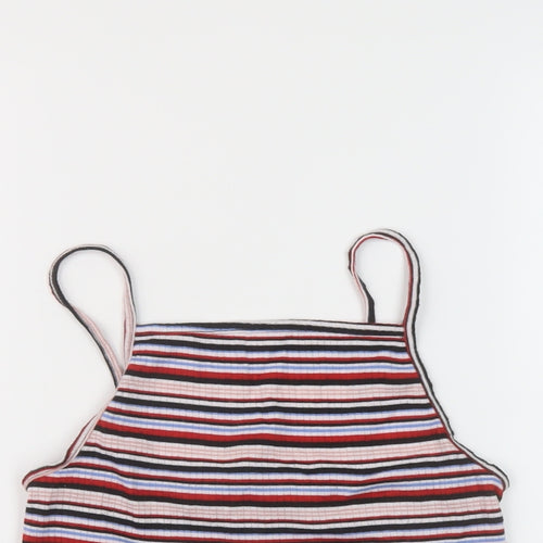 New Look Womens Multicoloured Striped Polyester Cropped Tank Size 12 Square Neck