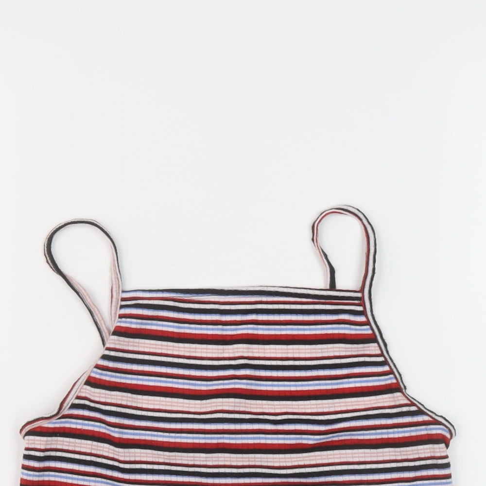 New Look Womens Multicoloured Striped Polyester Cropped Tank Size 12 Square Neck