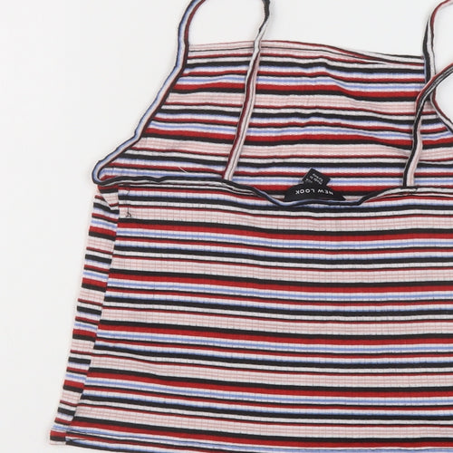 New Look Womens Multicoloured Striped Polyester Cropped Tank Size 12 Square Neck