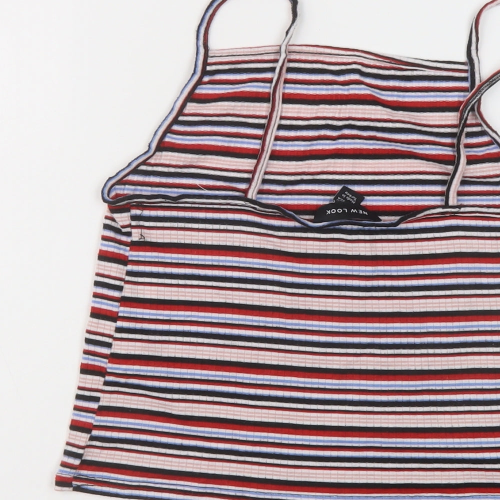 New Look Womens Multicoloured Striped Polyester Cropped Tank Size 12 Square Neck