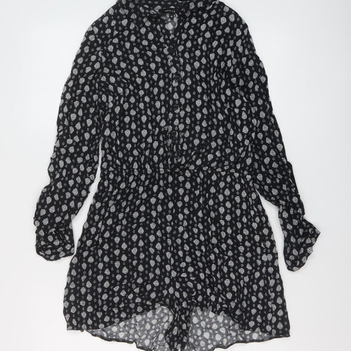 New Look Womens Black Geometric Viscose Playsuit One-Piece Size 12 Button