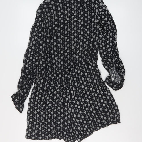 New Look Womens Black Geometric Viscose Playsuit One-Piece Size 12 Button