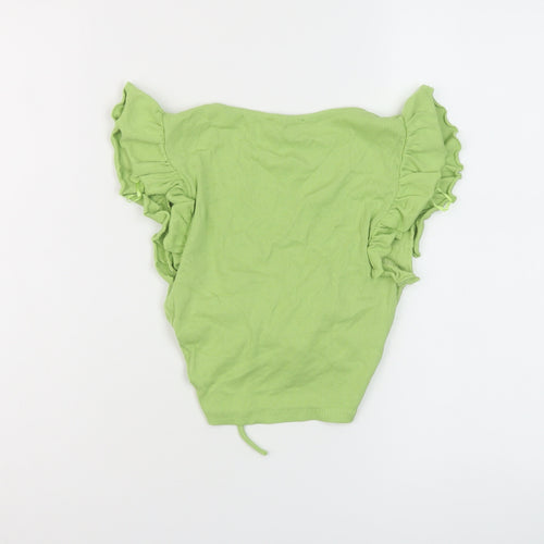 Zara Womens Green Cotton Cropped T-Shirt Size S V-Neck