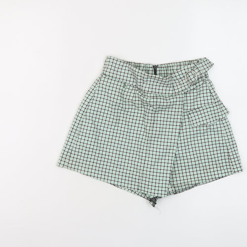Bershka Womens Green Plaid Polyester Basic Shorts Size 6 L4 in Regular Zip
