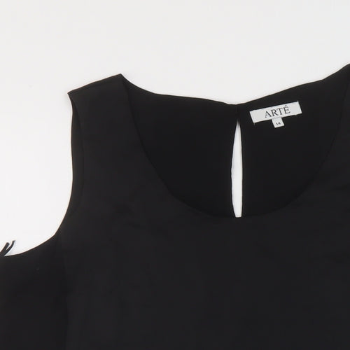 Arte Womens Black Polyester Basic Tank Size 14 Round Neck