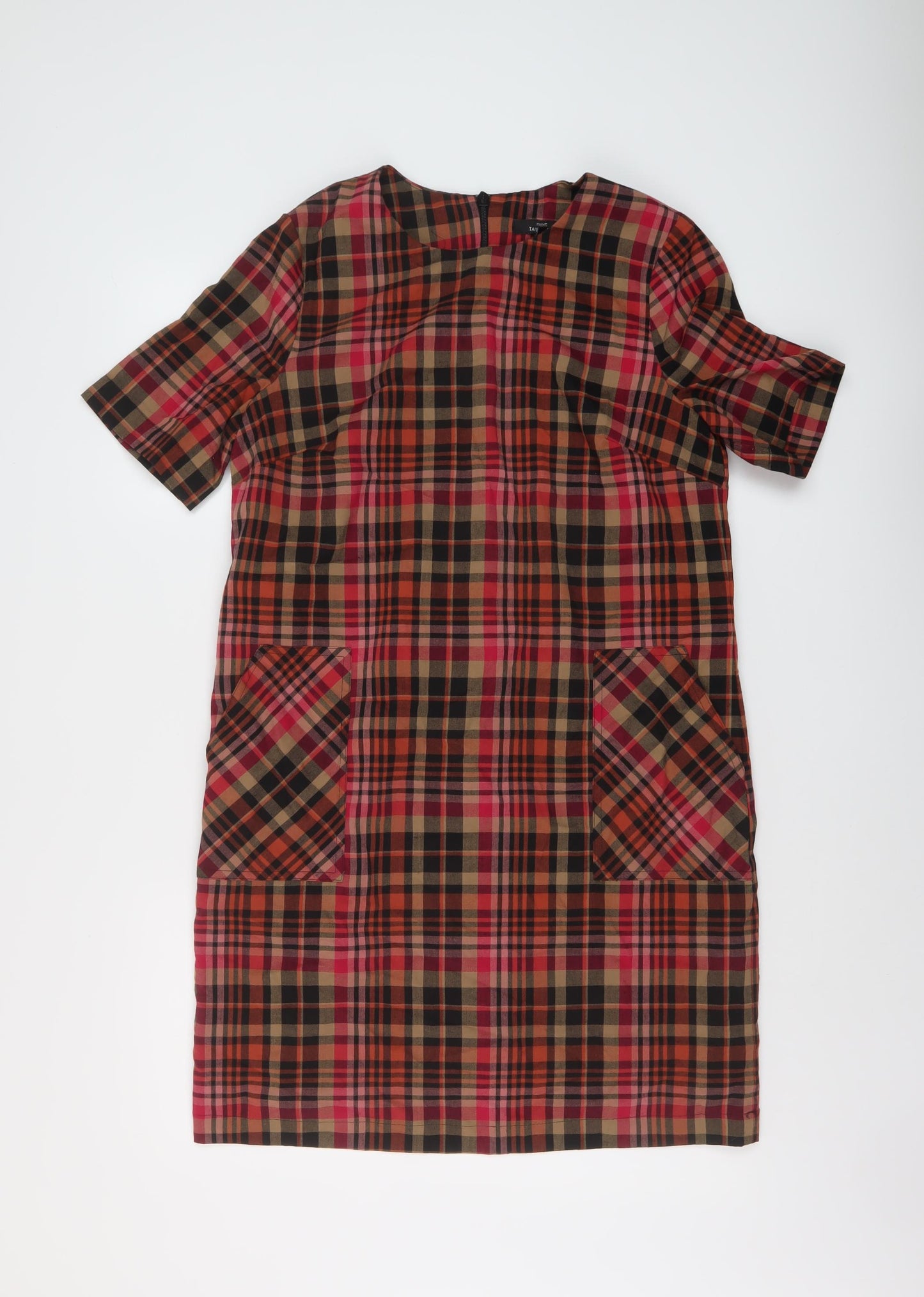 NEXT Womens Multicoloured Plaid Polyester Sheath Size 14 Round Neck Zip