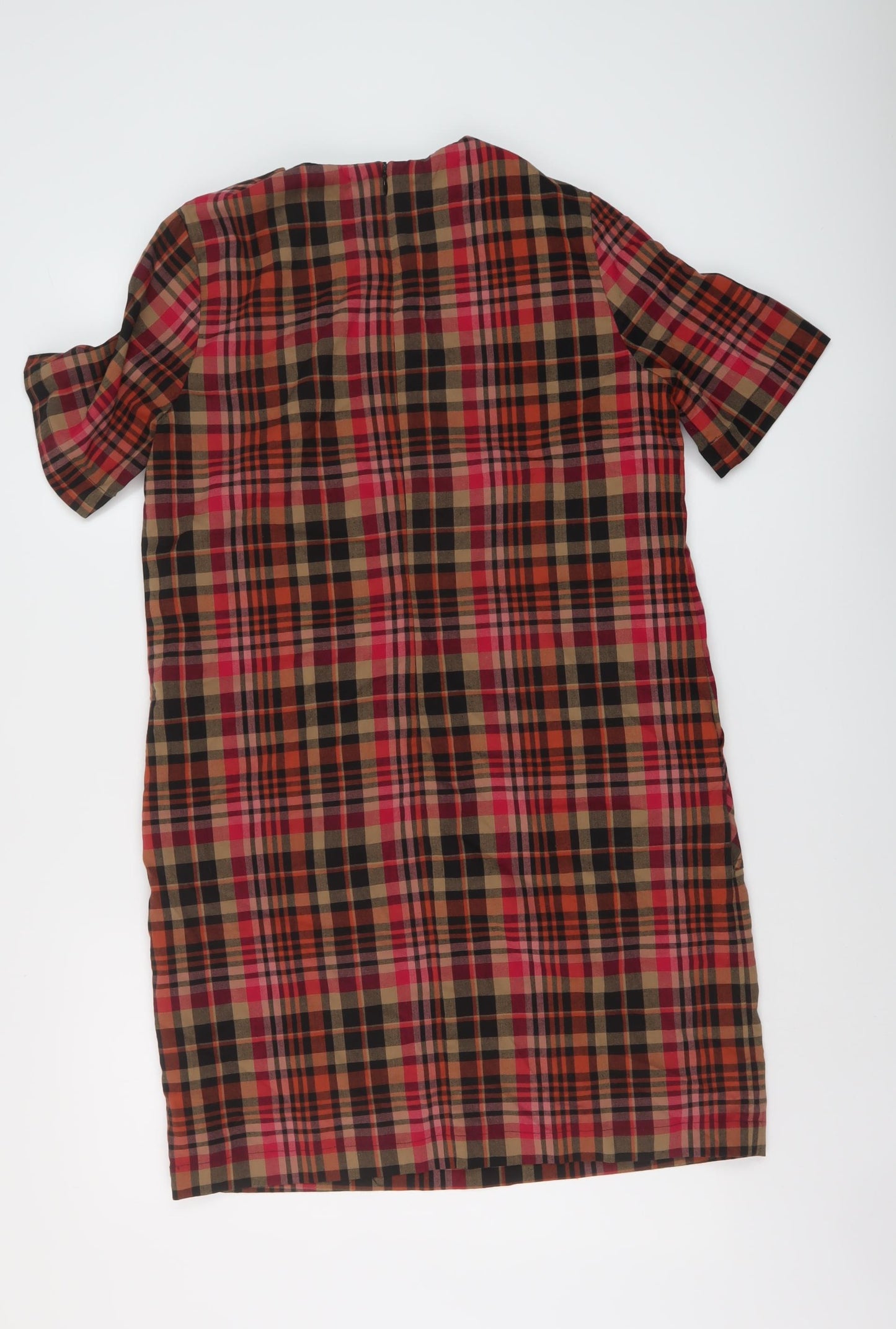 NEXT Womens Multicoloured Plaid Polyester Sheath Size 14 Round Neck Zip