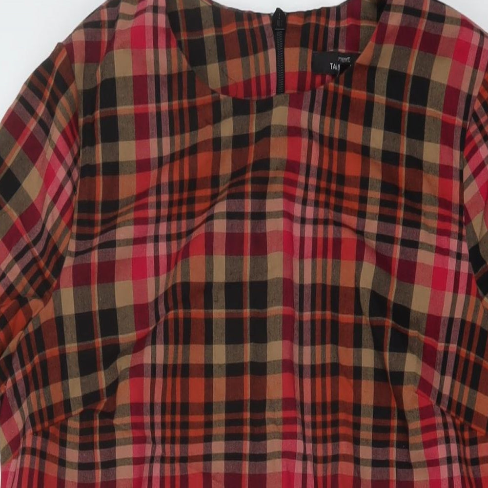 NEXT Womens Multicoloured Plaid Polyester Sheath Size 14 Round Neck Zip