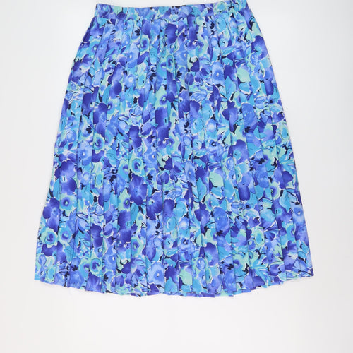 Afibel Womens Blue Floral Polyester Pleated Skirt Size 14