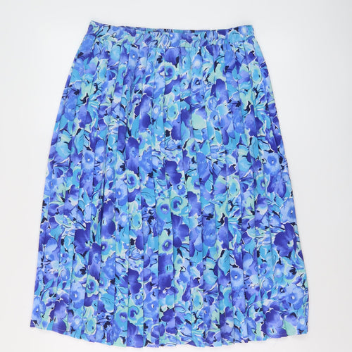 Afibel Womens Blue Floral Polyester Pleated Skirt Size 14