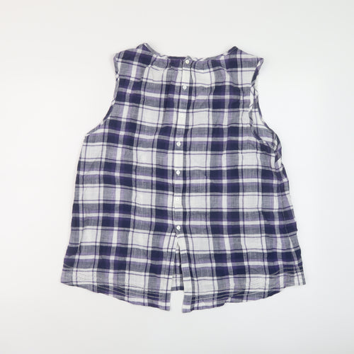 Fat Face Womens Blue Plaid Cotton Basic T-Shirt Size 16 Round Neck