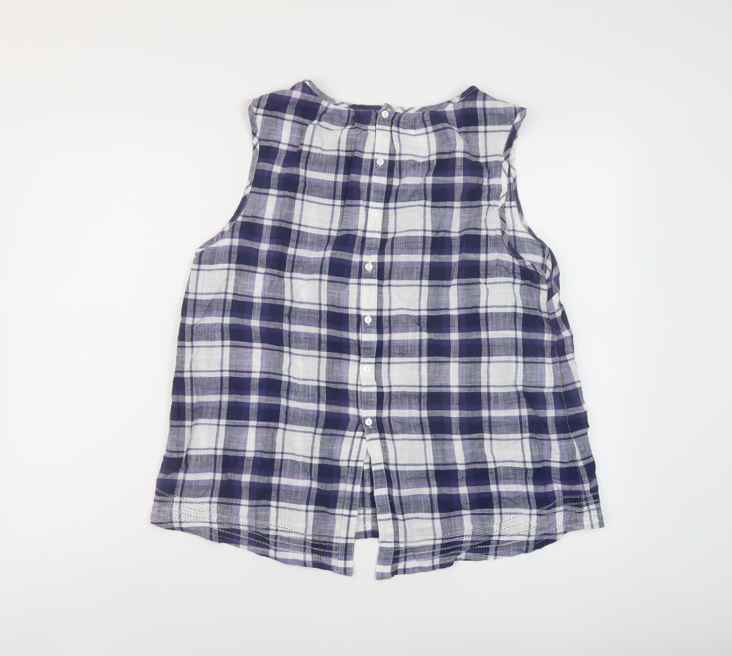 Fat Face Womens Blue Plaid Cotton Basic T-Shirt Size 16 Round Neck