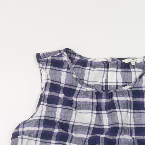 Fat Face Womens Blue Plaid Cotton Basic T-Shirt Size 16 Round Neck