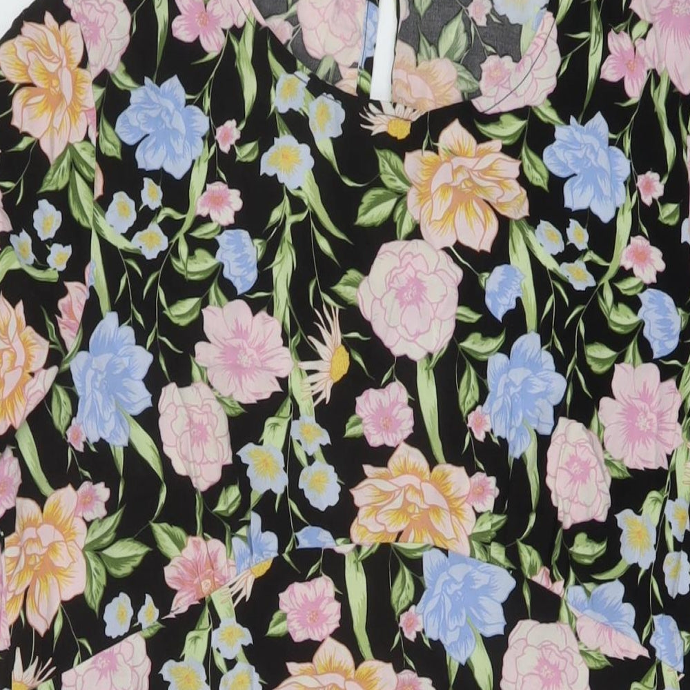 Dorothy Perkins Womens Black Floral Viscose A-Line Size 16 Round Neck Button