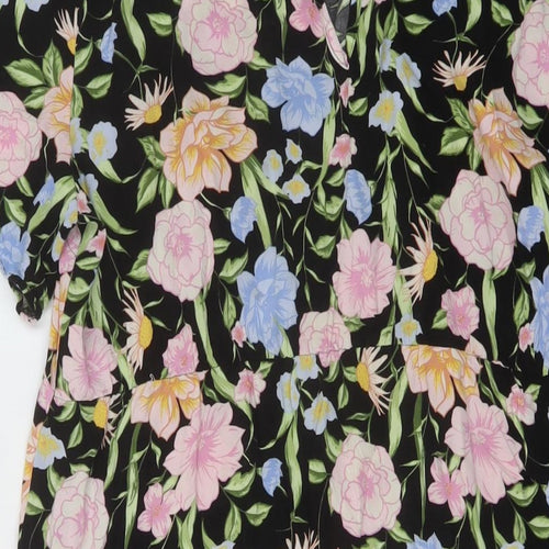 Dorothy Perkins Womens Black Floral Viscose A-Line Size 16 Round Neck Button