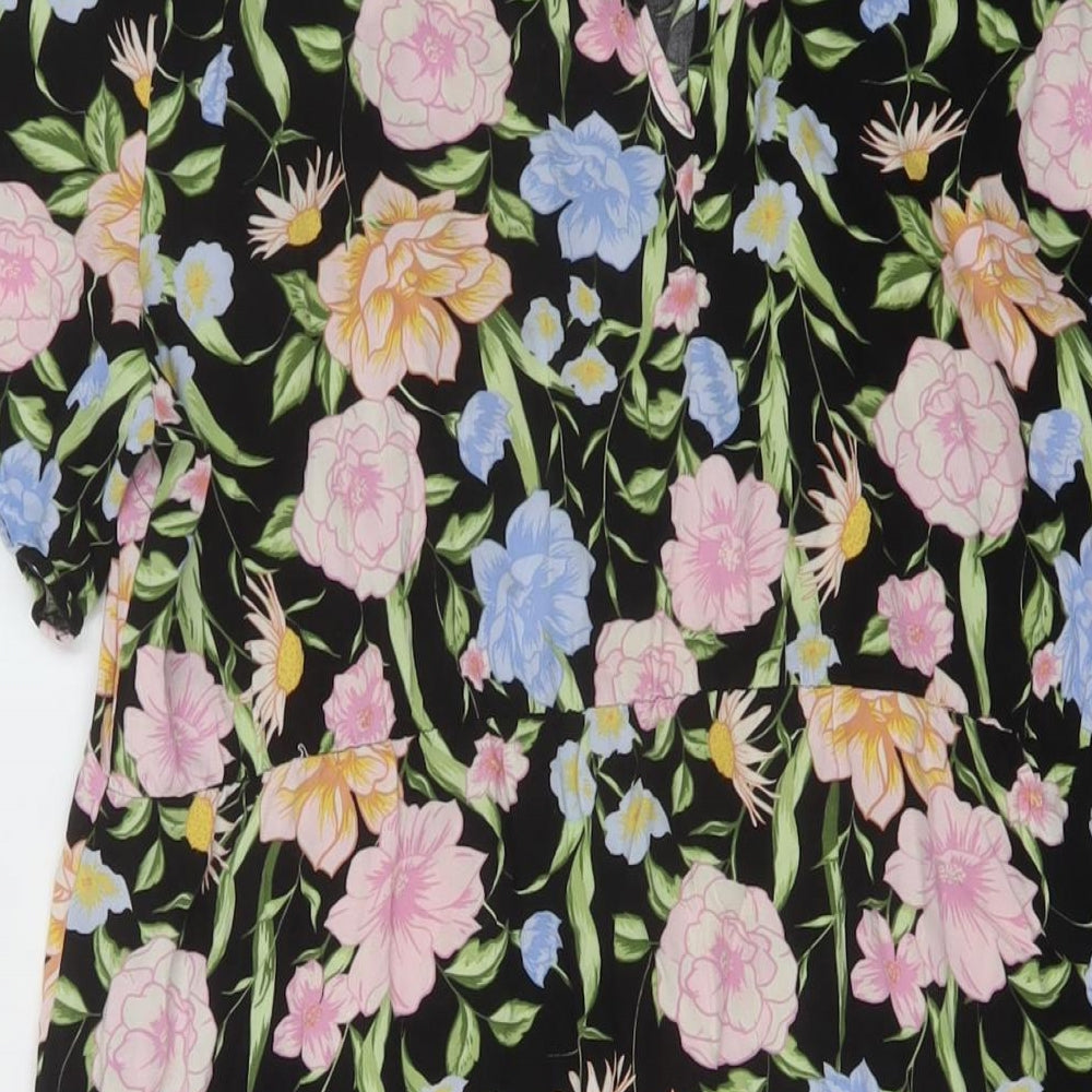 Dorothy Perkins Womens Black Floral Viscose A-Line Size 16 Round Neck Button