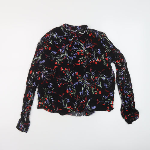 Topshop Womens Beige Floral Viscose Basic Blouse Size 6 Mock Neck
