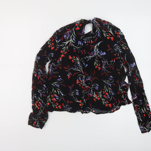 Topshop Womens Beige Floral Viscose Basic Blouse Size 6 Mock Neck