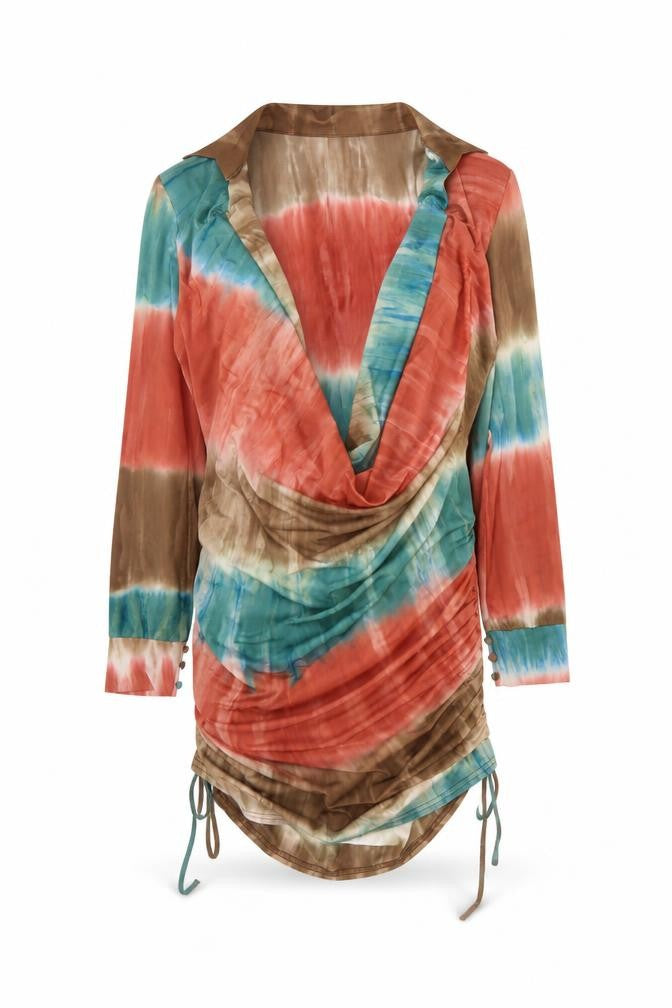 Front view of Fashion Nova women’s multicoloured polyester mini, size S, cowl neck pullover