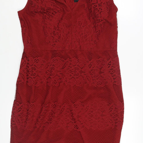 NEXT Womens Red Polyester Shift Size 14 V-Neck Zip