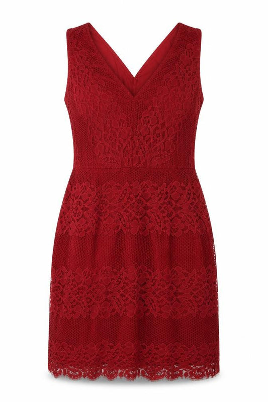 Front view of Next women’s red polyester shift, size UK 14, v-neck zip
