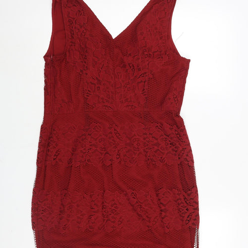 NEXT Womens Red Polyester Shift Size 14 V-Neck Zip
