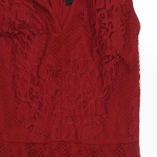 NEXT Womens Red Polyester Shift Size 14 V-Neck Zip