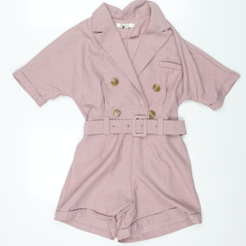 IVIVI Womens Pink Polyester Playsuit One-Piece Size S L3 in Zip - Belted