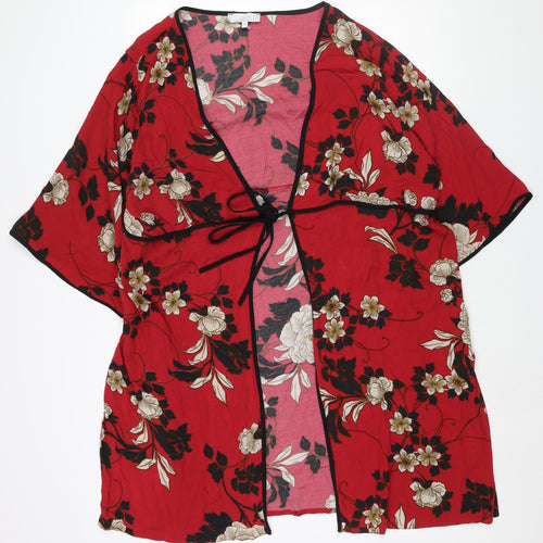 Lovedrobe Womens Red Floral Polyester Kimono Blouse Size 22 V-Neck