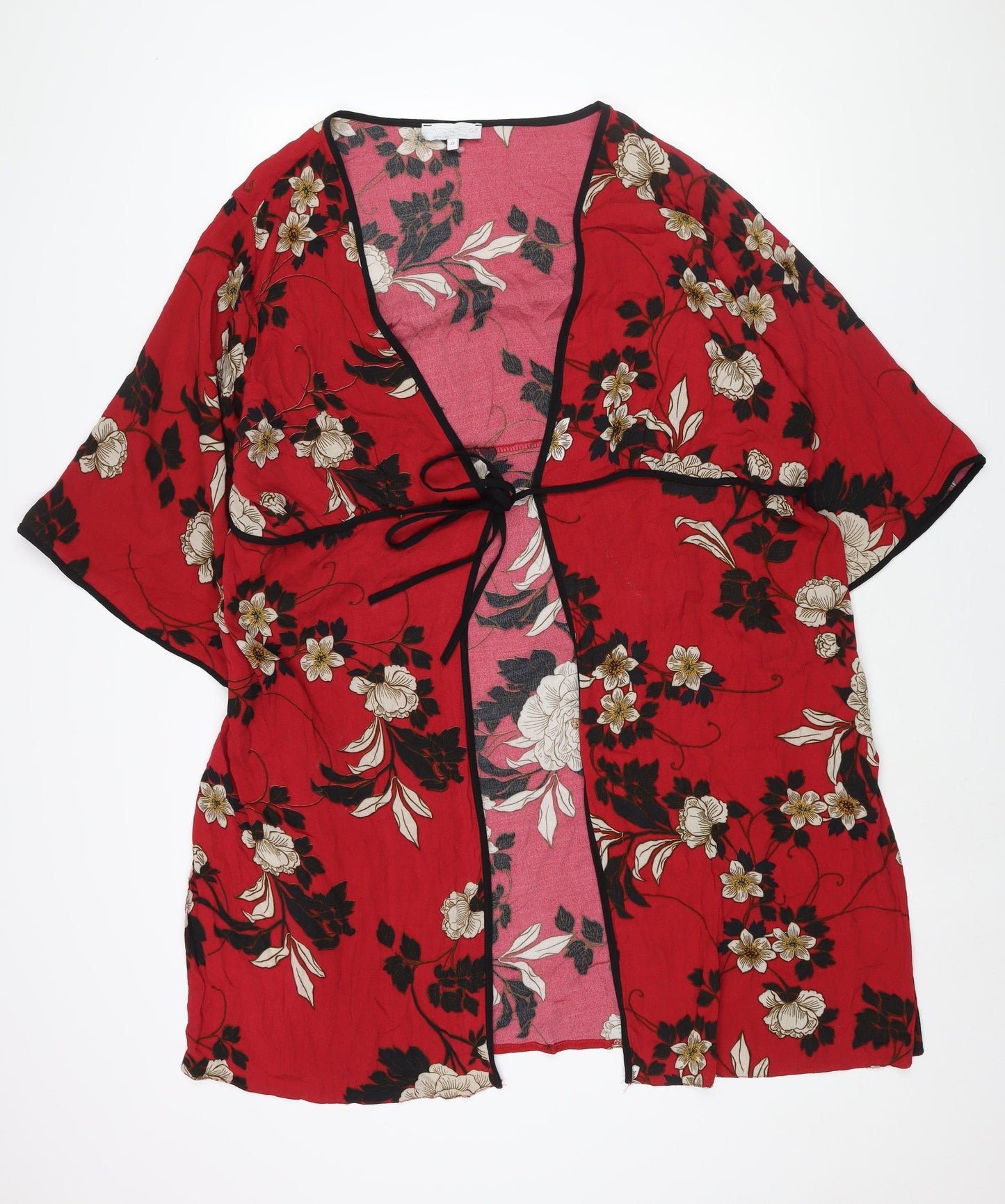 Lovedrobe Womens Red Floral Polyester Kimono Blouse Size 22 V-Neck