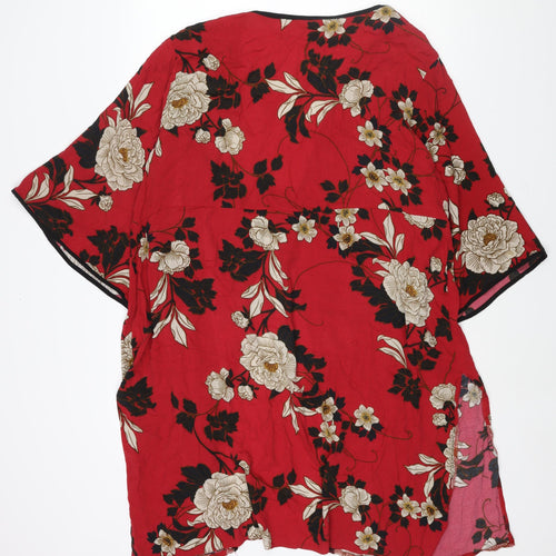 Lovedrobe Womens Red Floral Polyester Kimono Blouse Size 22 V-Neck