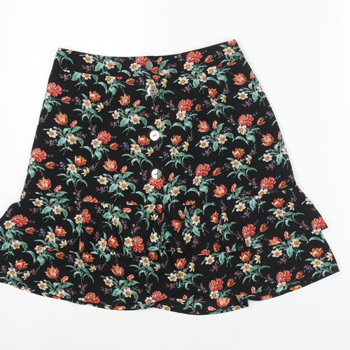 Oasis Womens Multicoloured Floral Polyester A-Line Skirt Size 8 Button - Frill