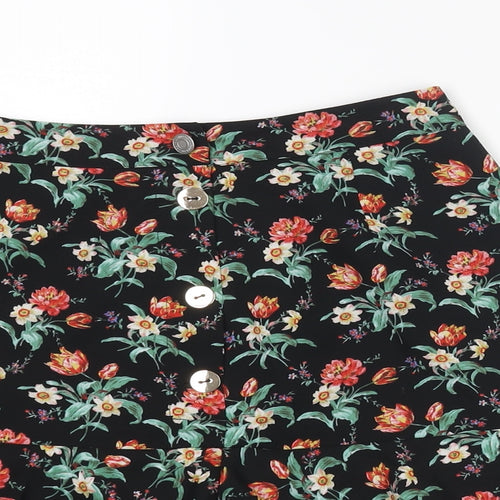 Oasis Womens Multicoloured Floral Polyester A-Line Skirt Size 8 Button - Frill