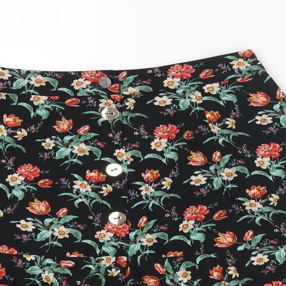 Oasis Womens Multicoloured Floral Polyester A-Line Skirt Size 8 Button - Frill
