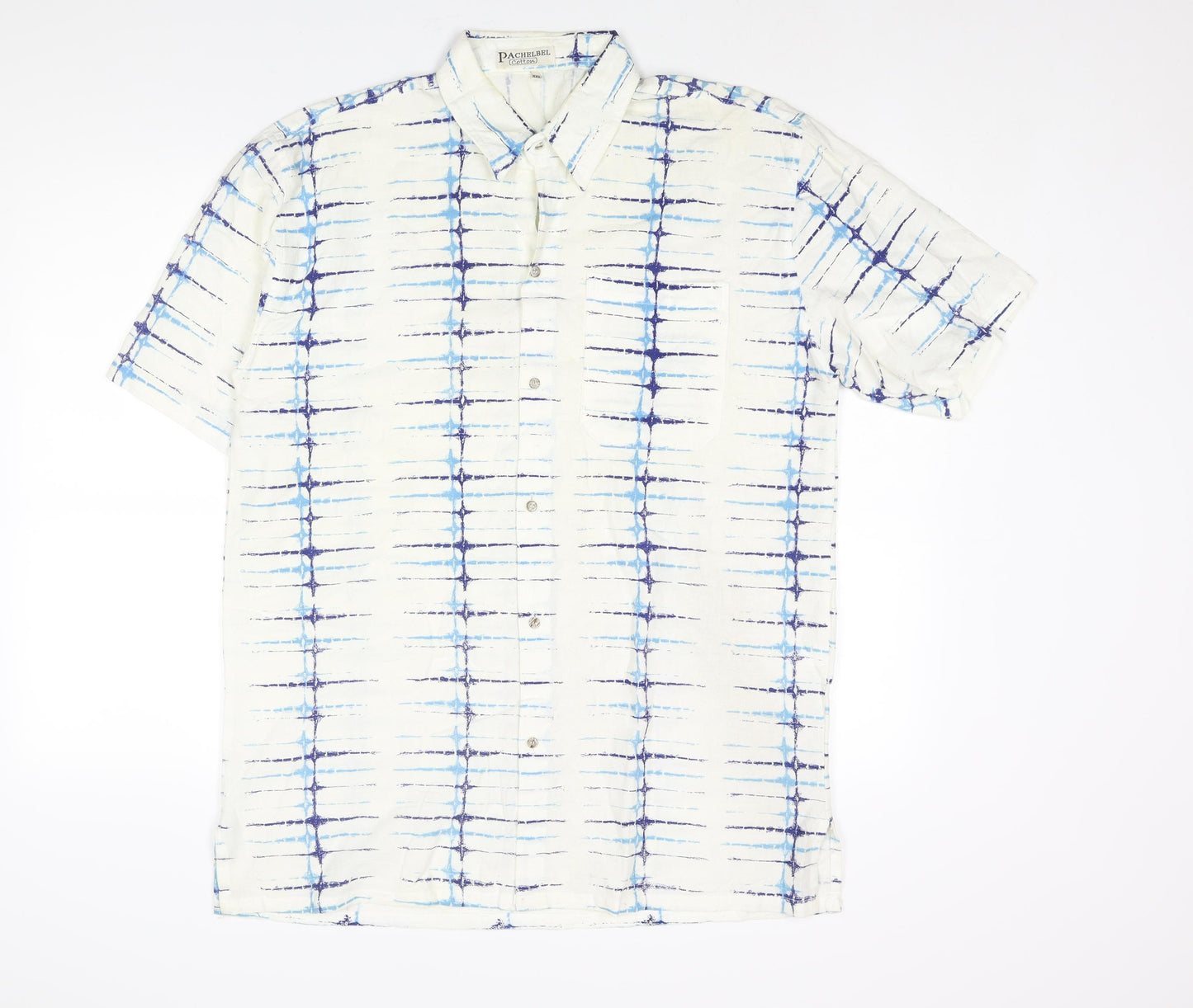 Pachelbel Mens White Geometric Cotton Button-Up Size 2XL Collared Button