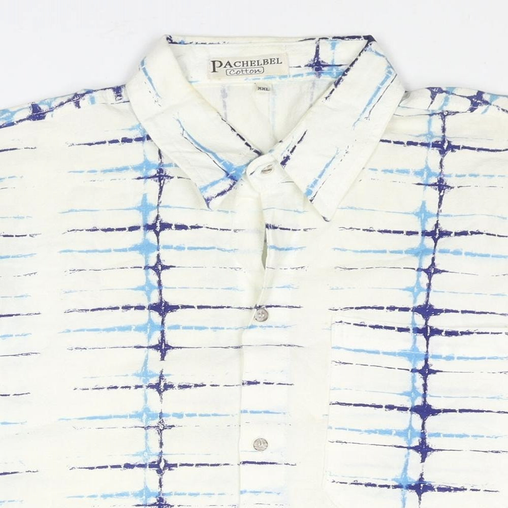 Pachelbel Mens White Geometric Cotton Button-Up Size 2XL Collared Button