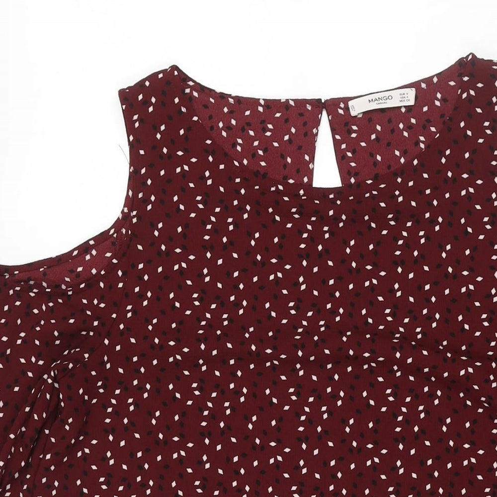 Mango Womens Red Geometric Polyester Shift Size M Round Neck Button - Cold Shoulder