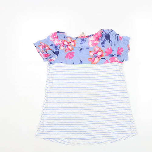 Joules Womens Multicoloured Geometric Cotton Basic Blouse Size 6 Round Neck - Stripe Floral Print