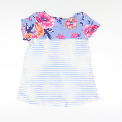Joules Womens Multicoloured Geometric Cotton Basic Blouse Size 6 Round Neck - Stripe Floral Print