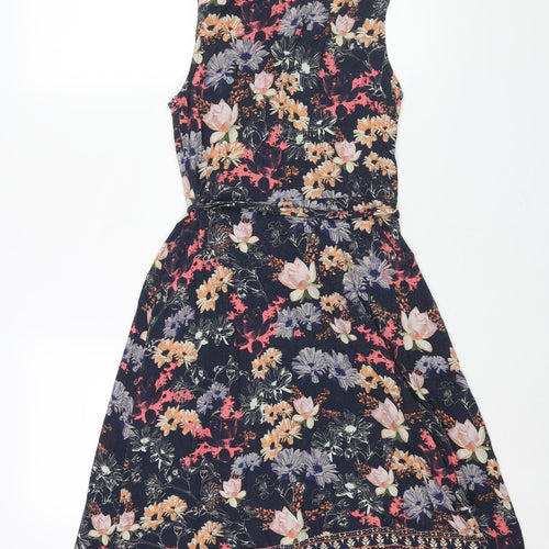 Warehouse Womens Multicoloured Geometric Viscose Shift Size 10 V-Neck Pullover - Belted Floral Print