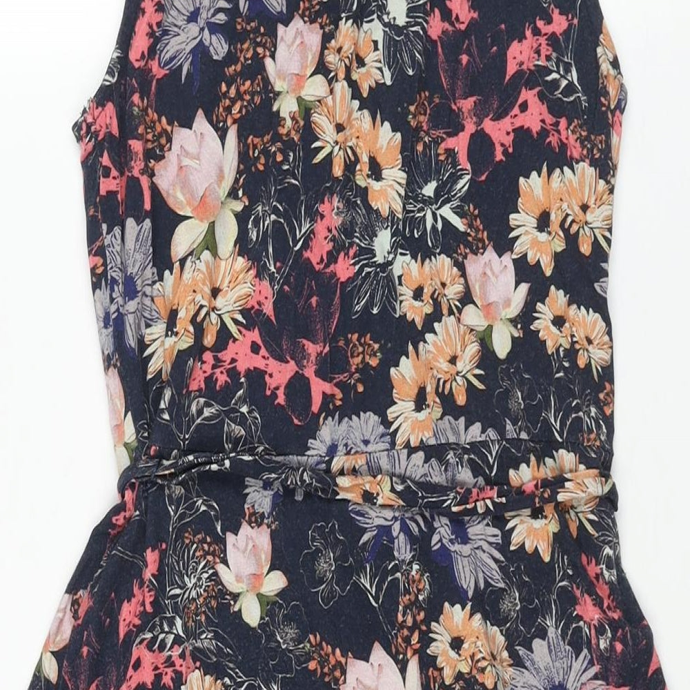 Warehouse Womens Multicoloured Geometric Viscose Shift Size 10 V-Neck Pullover - Belted Floral Print