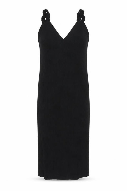 Front view of Zara women’s black polyester shift, size L, v-neck pullover - frill ribbed