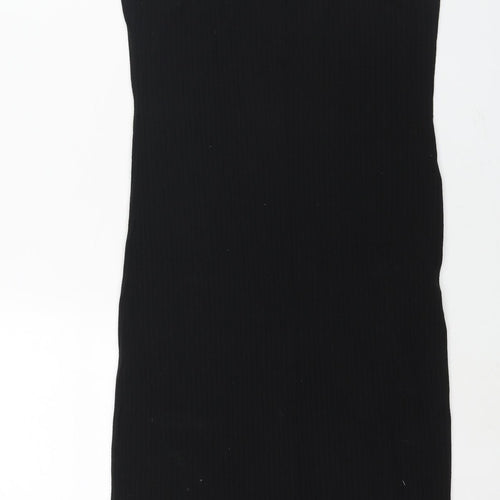 Zara Womens Black Polyester Shift Size L V-Neck Pullover - Frill Ribbed
