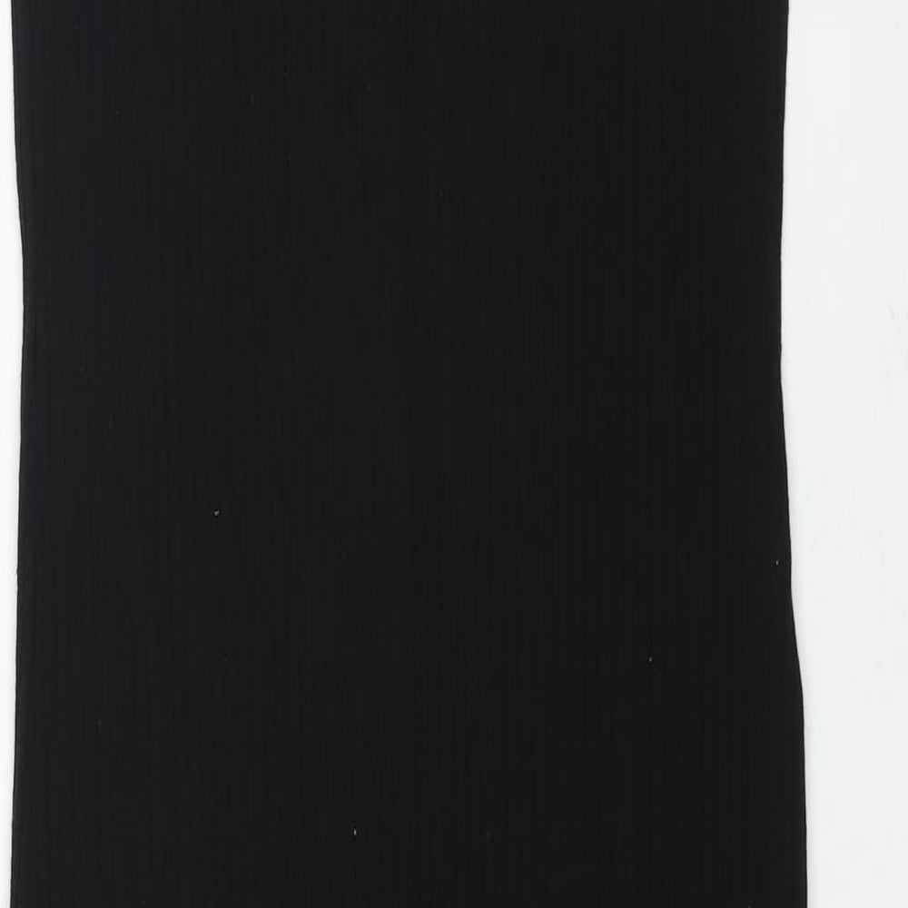 Zara Womens Black Polyester Shift Size L V-Neck Pullover - Frill Ribbed