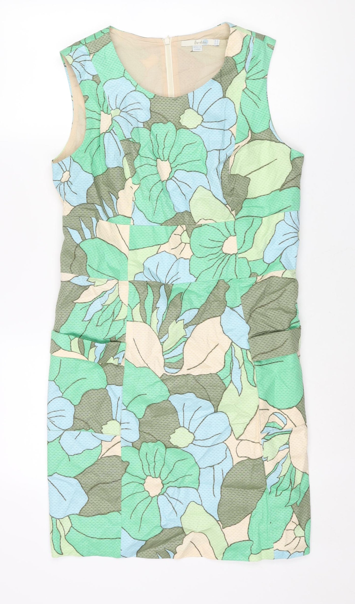 Boden Womens Multicoloured Floral Cotton Shift Size 14 Round Neck Zip - Pocket Detail