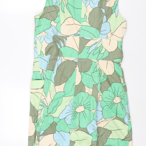 Boden Womens Multicoloured Floral Cotton Shift Size 14 Round Neck Zip - Pocket Detail