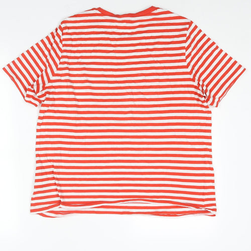 Marks and Spencer Womens Red Striped Cotton Basic T-Shirt Size 16 Round Neck
