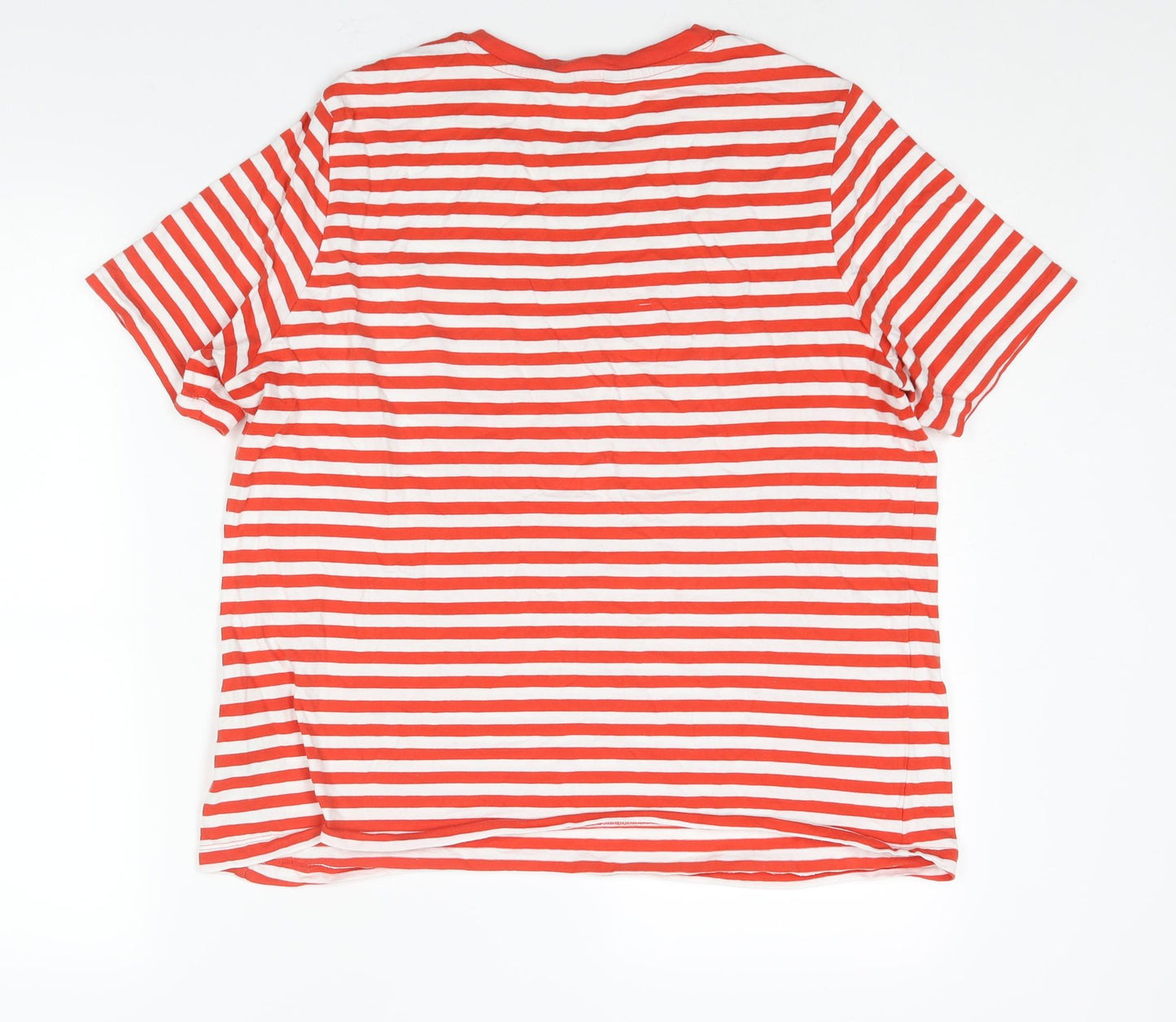 Marks and Spencer Womens Red Striped Cotton Basic T-Shirt Size 16 Round Neck